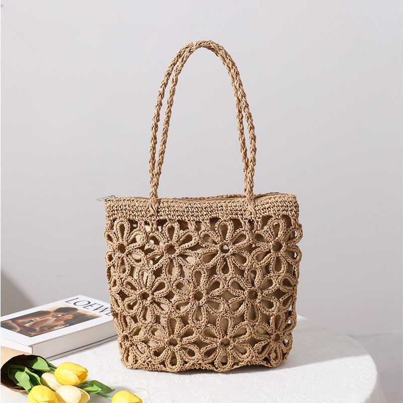 Flower Hollow Out Solid Color Shoulder Bag