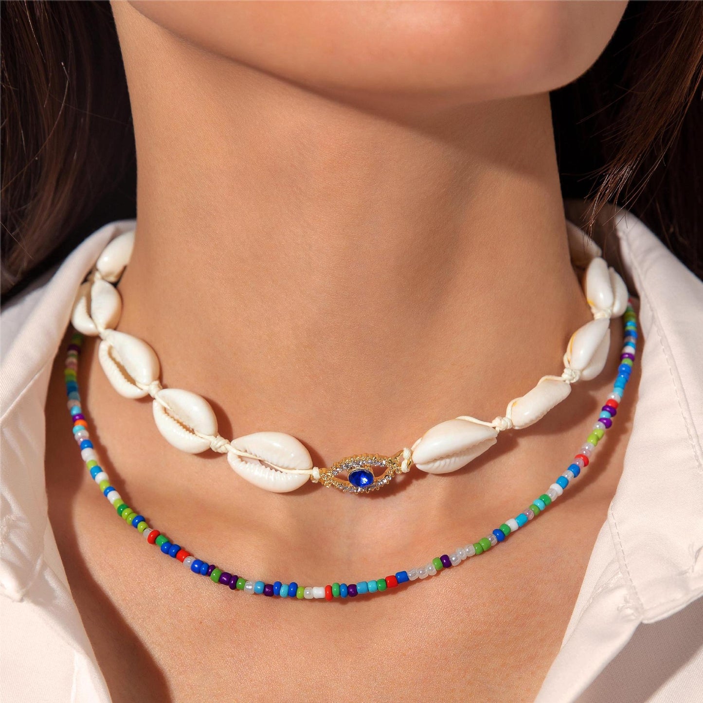 Bohemian Shell Bead Necklace With Starfish And Palm Tree Accents