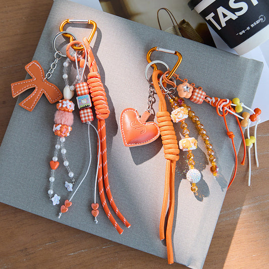 Cute Leather Heart Braided Keychain Bag Charm