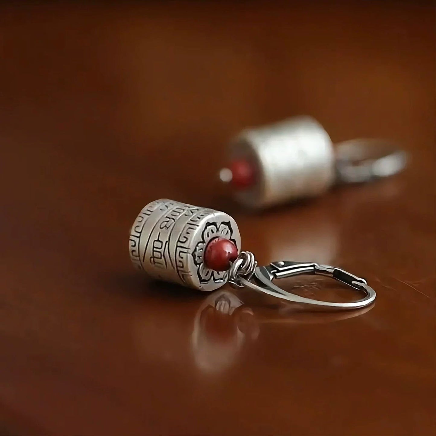 Talisman Bucket Beads 925 Silver Earrings New Tibetan Retro Old Elegant Ethnic Style Festive And Safe Versatile Earrings