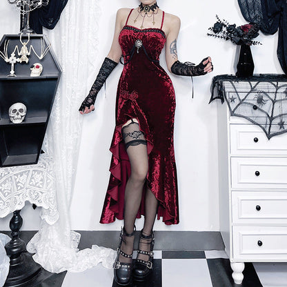 Burgundy Lace Ruffle Maxi Dress for Elegant Occasions