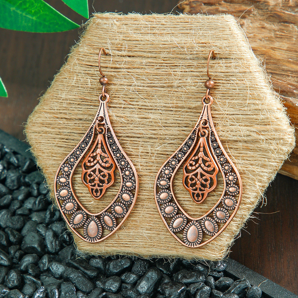 Bohemian Leaf Tassel Earrings Metal Leather Drop Dangle