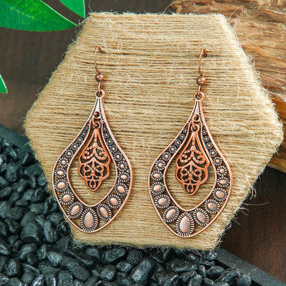 Bohemian Leaf Tassel Earrings Metal Leather Drop Dangle