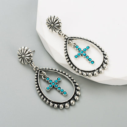 Trendy Heart and Cross Hollow Dangle Earrings with Turquoise