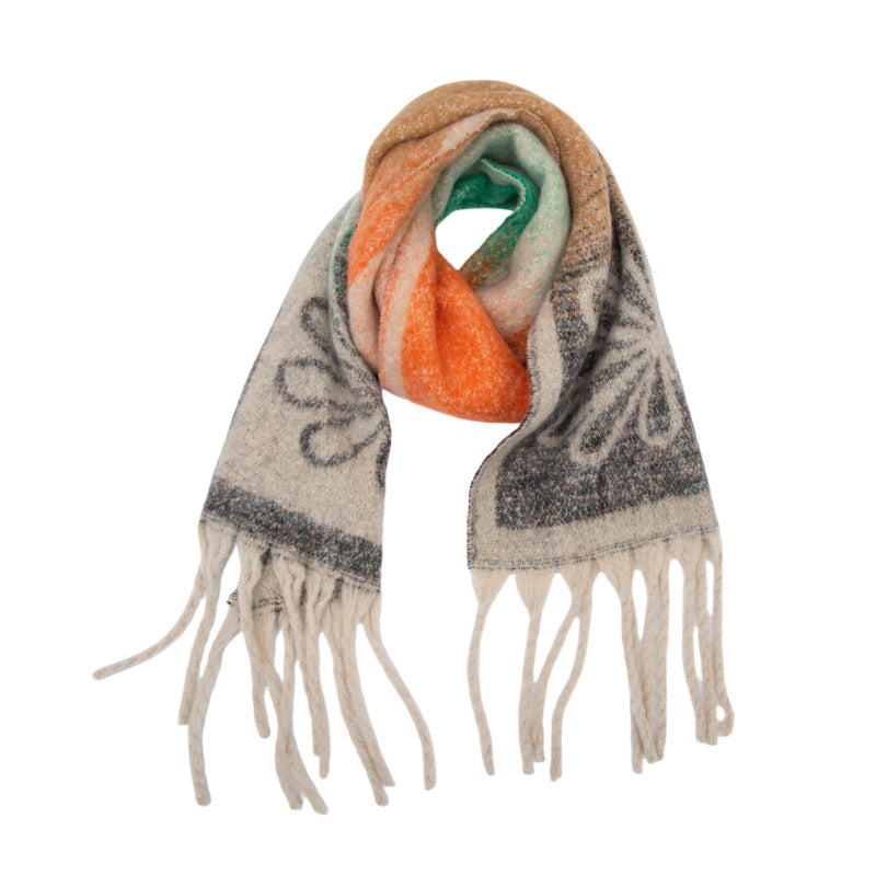 Scarvii - Tassel Scarf with Big Flower Jacquard Scarf