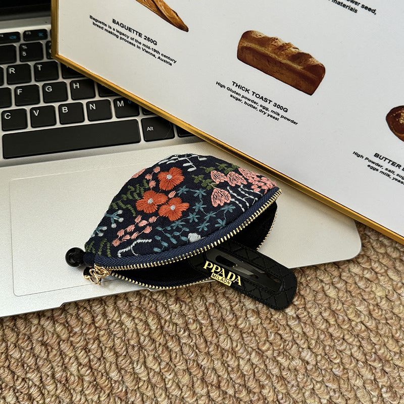 Mini Embroidered Key Pouch Portable Keychain Wallet