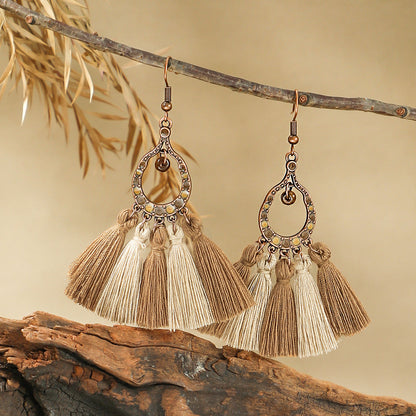 Bohemian Handmade Woven Tassel Earrings Trendy Versatile Jewelry