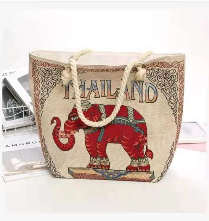 Double-Sided Ethnic Style Embroidery Bag Women'S Live Embroidery Peacock Elephant Canvas Bag