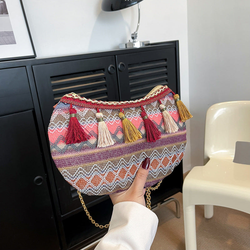 Ethnic Style Embroidered Woven Shoulder Bag