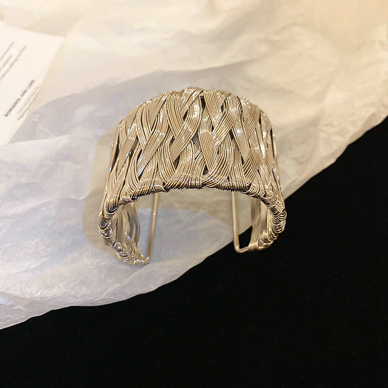 Simple Gold Wide Woven Cuff Bracelet
