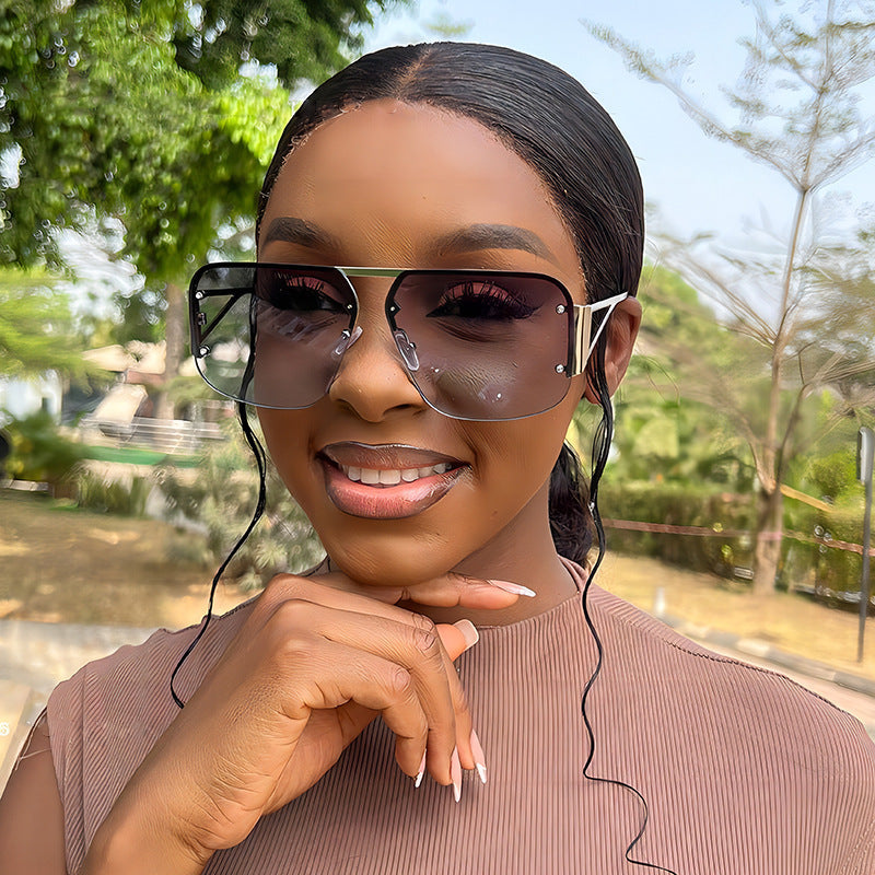Trendy Metal Half-Frame Sunglasses with UV Protection