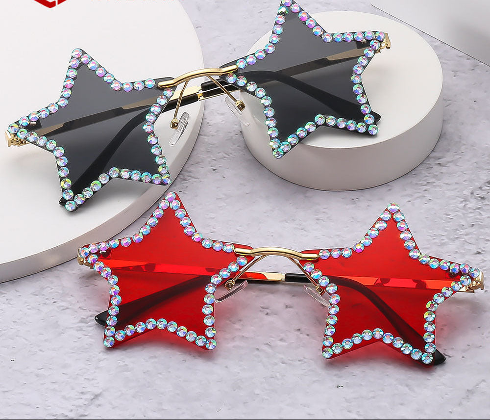 Fashionable Star-Shaped Rimless Sunglasses with Rhinestones
