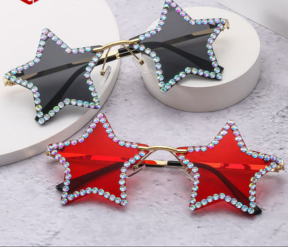Fashionable Star-Shaped Rimless Sunglasses with Rhinestones