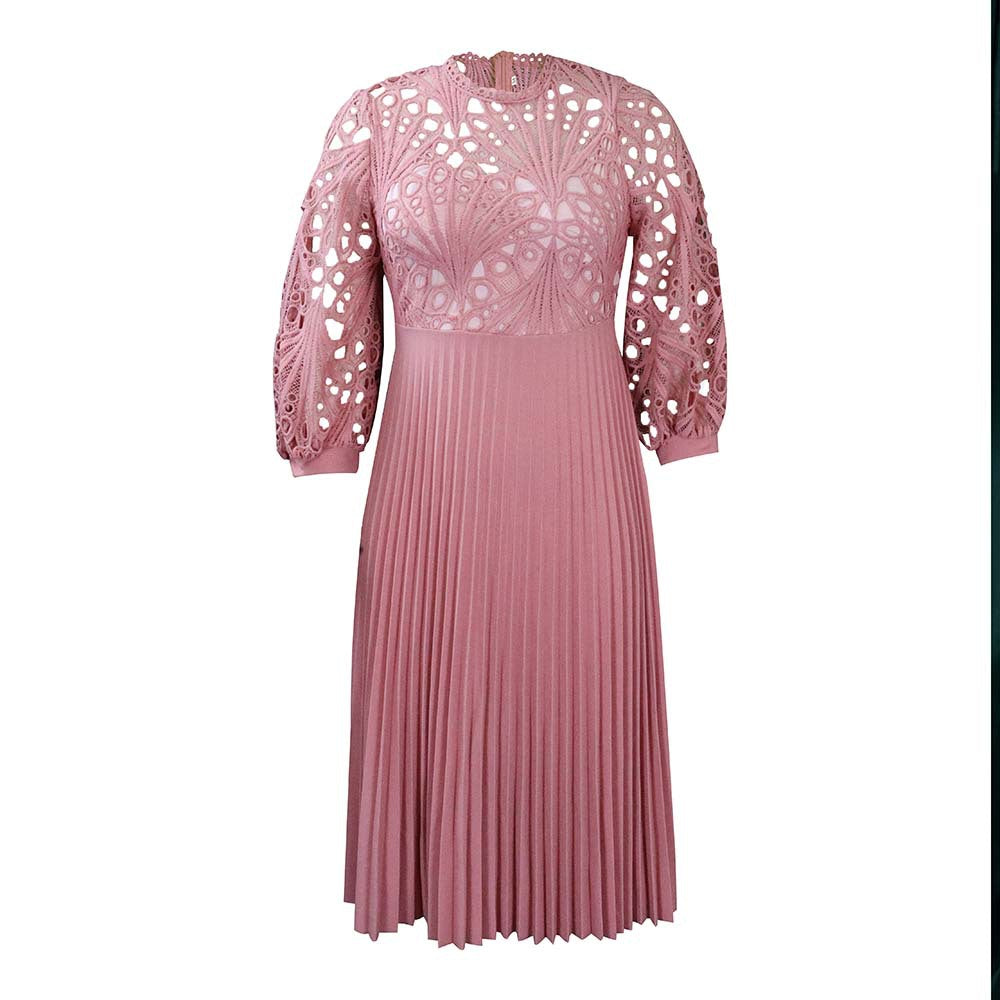 Large Size Lace Crochet Sexy Openwork Pleated Dress Dress