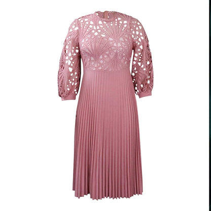 Large Size Lace Crochet Sexy Openwork Pleated Dress Dress