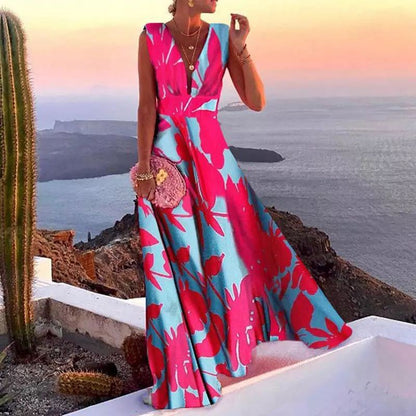 Trendy Floral Deep V Midi Dress Elegant Casual Dress