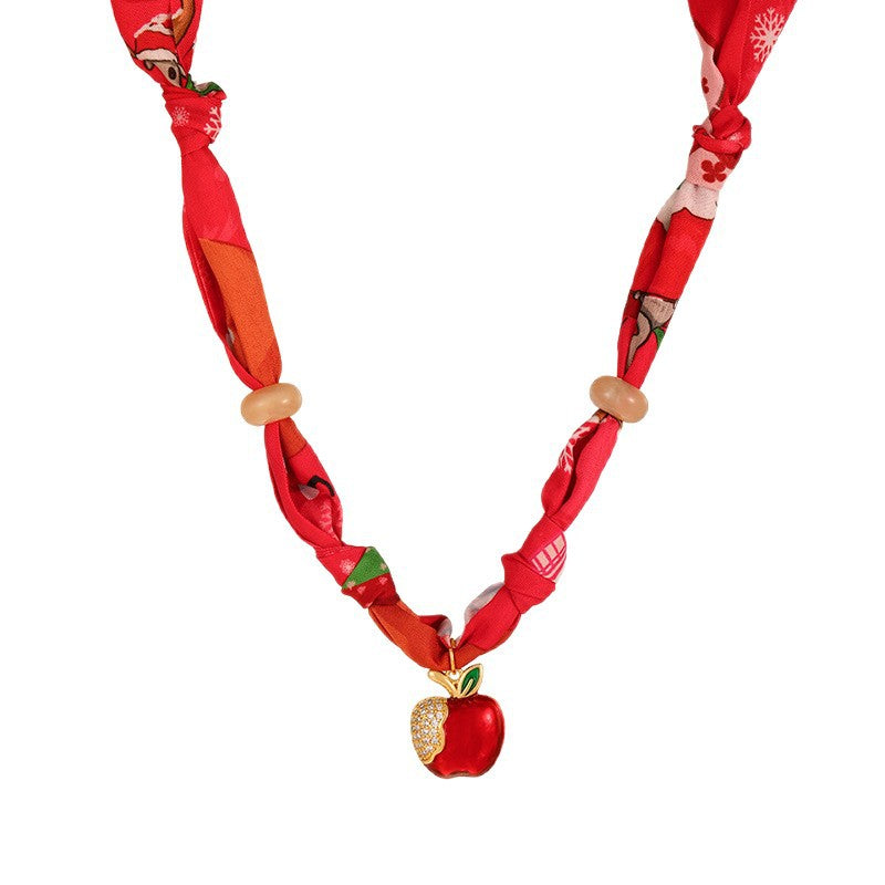 Dainty Enamel Apple Pendant Christmas Necklace