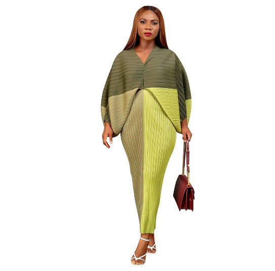 Fashion Batwing Sleeve Printed V-Neck Dress
