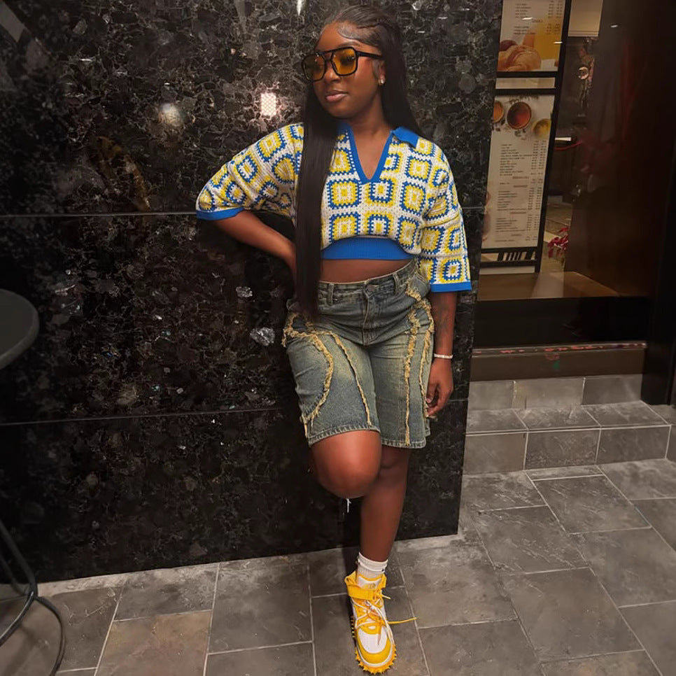 Women'S Vintage High-Waisted Denim Shorts With Frayed Hem