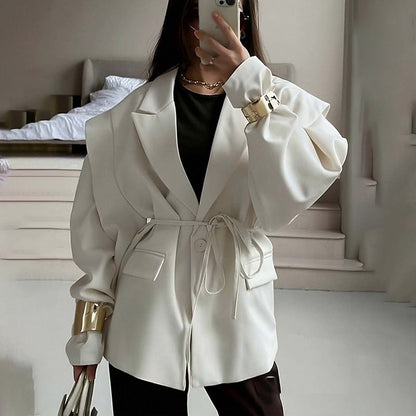 Slim Fit Solid Color Blazer with Belt
