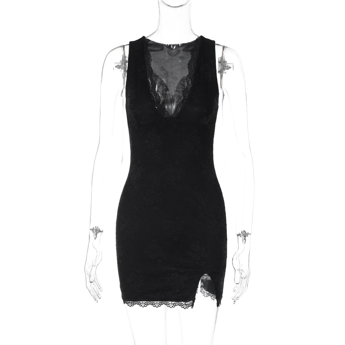 Sexy V-Neck Lace Split Bodycon Dress