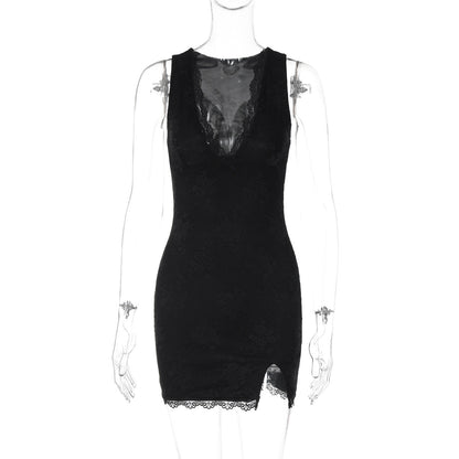 Sexy V-Neck Lace Split Bodycon Dress
