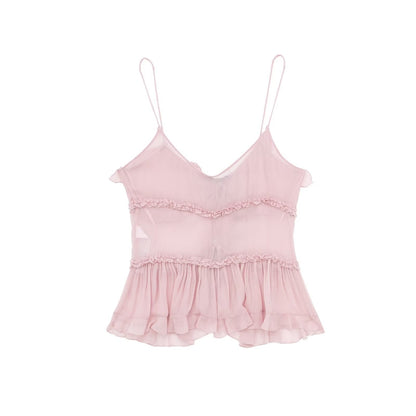 Solid Color Layered Ruffle Spaghetti Strap Top