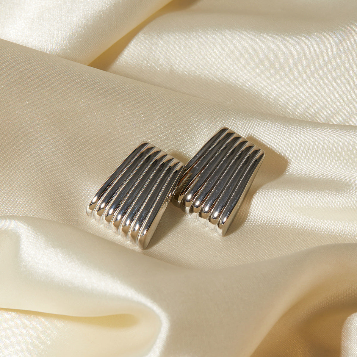 Stainless Steel Striated Ladder Hoop Earrings