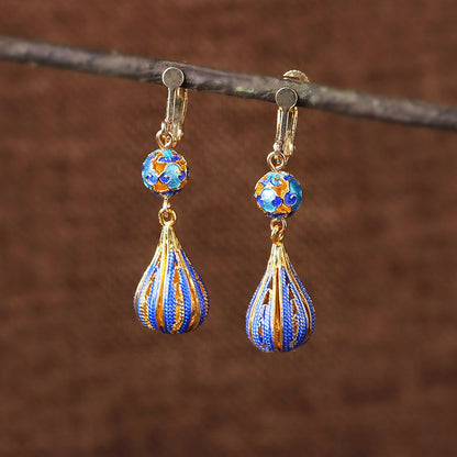 Cloisonne Blue Earrings High-Grade Female Antique Sterling Silver Earrings