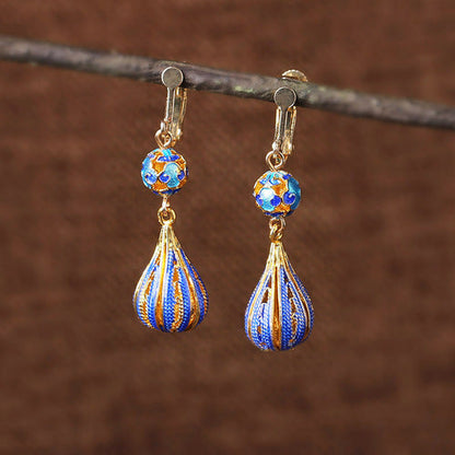 Cloisonne Blue Earrings High-Grade Female Antique Sterling Silver Earrings