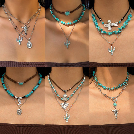 Vintage Turquoise Bull Head Choker Necklace Jewelry Set
