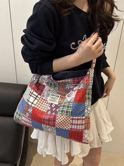 Trendy Canvas Tote Bag Lightweight Multi-Purpose Large Capacity Shoulder Crossbody Bag