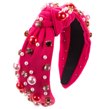 Trendy Pearl Beaded Headband Luxurious Fabric Twist Hair Accessory
