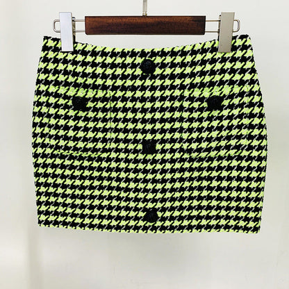 Fluorescent Green Houndstooth Jacket with Logo Embellishments