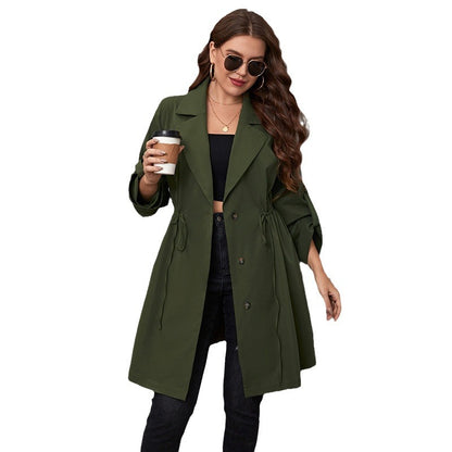 Chic Long Solid Color Blazer with Suit Lapel