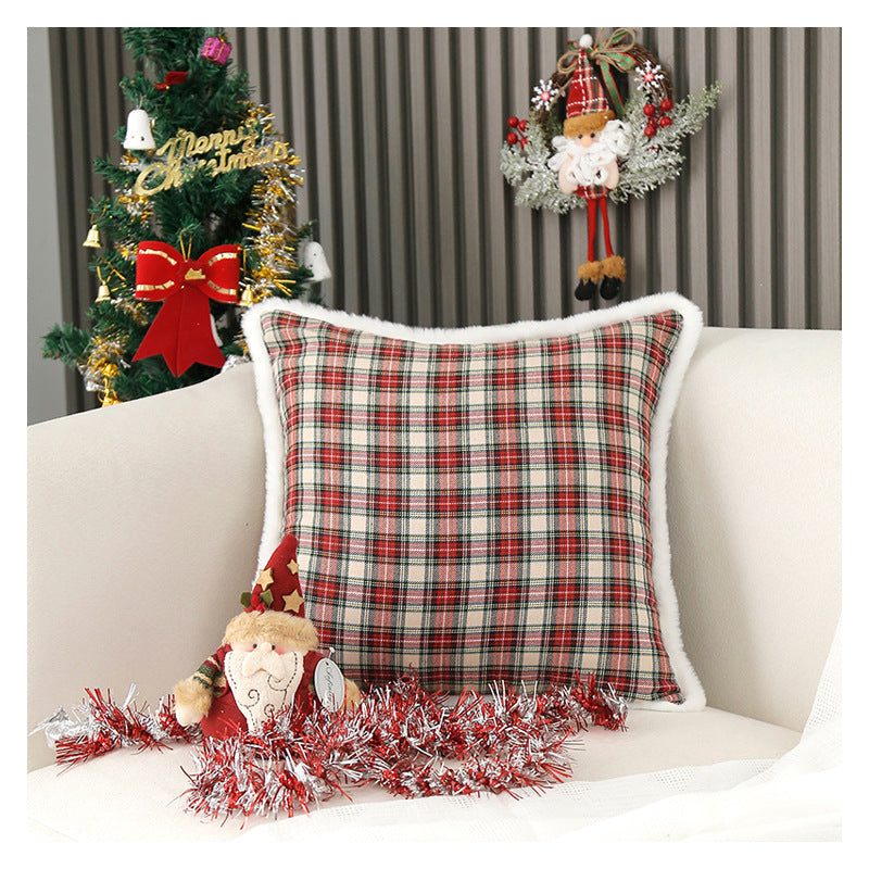 Simple Square Plaid Christmas Throw Pillow Case