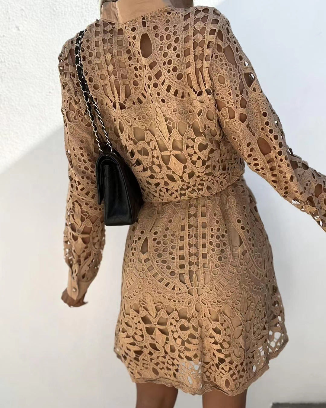 Women'S Fashionable Temperament Lace Mini Lace-Up Dress