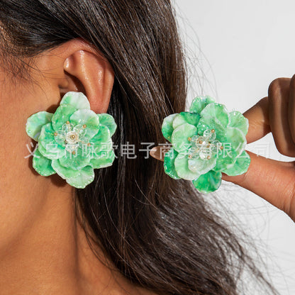 Colorful Resin Flower Petal Earrings Sweet Floral Studs