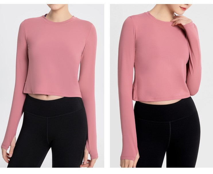 Sports Yoga Wear Women'S Loose Slimming Blouse And Quick-Drying Sportswear Solid Color Long-Sleeved Yoga Wear With Hollow Back