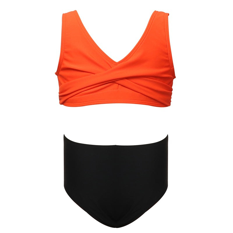 Girls' Two-Piece Swimwear Cute Solid Color Bikini