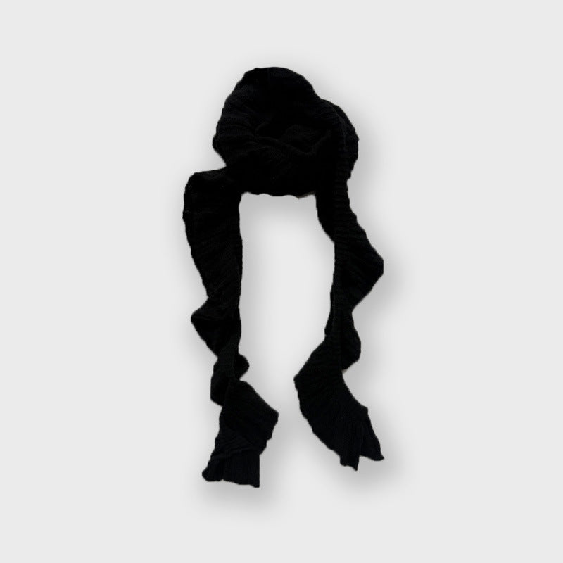 Y2K Style Ruffled Wool Blend Knit Scarf for Women