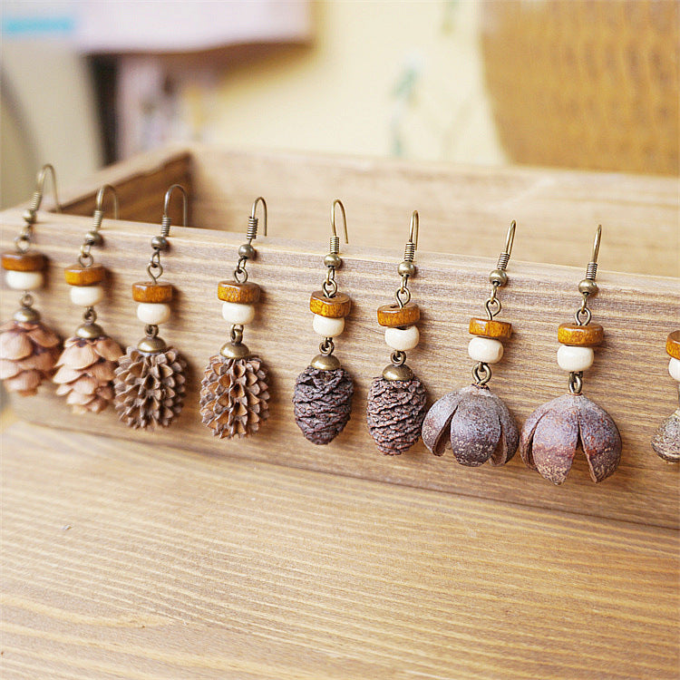 Vintage Botanical Long Wooden Earrings with Unique Design