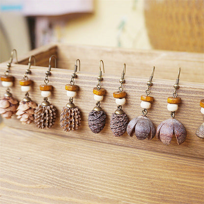 Vintage Botanical Long Wooden Earrings with Unique Design