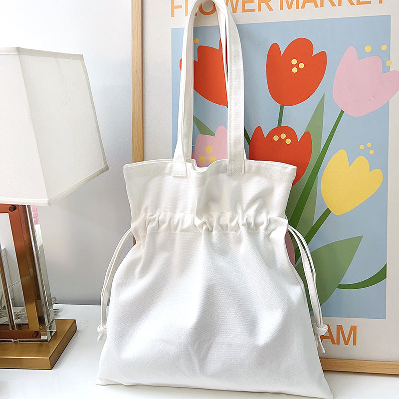 Simple Drawstring Canvas Shoulder Bag for Women