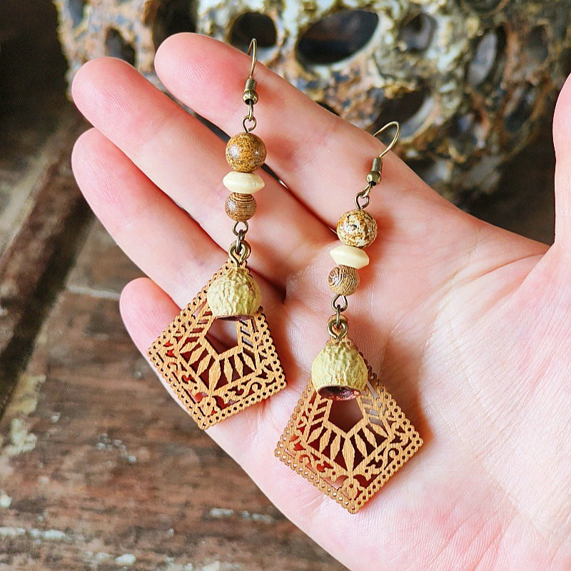 Geometric Bohemian Hollow Wood Earrings for Women