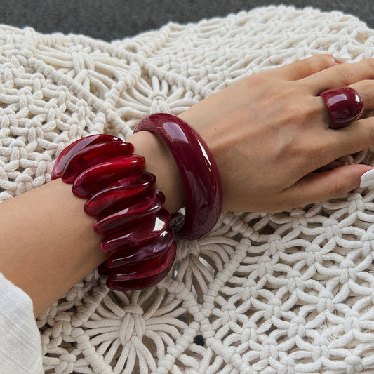 Burgundy Curve-Wave Bracelet Trendy Casual Elastic Bangle