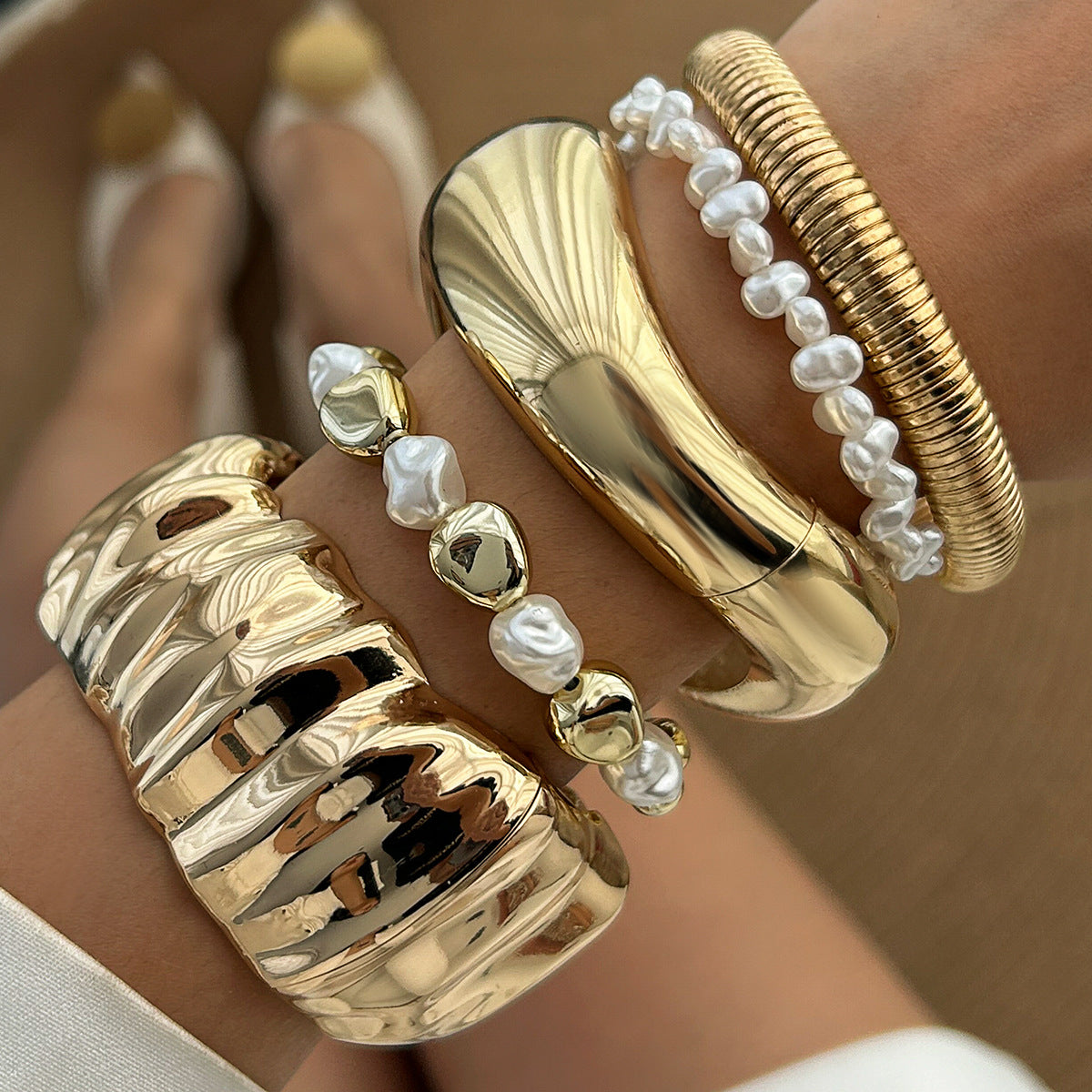 Fashionable Irregular Pleated Alloy Bracelet Set