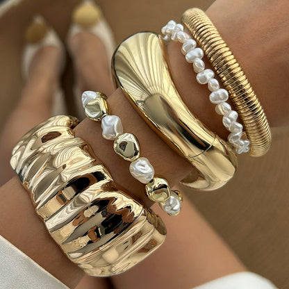 Fashionable Irregular Pleated Alloy Bracelet Set