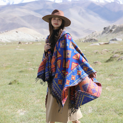 Ethnic Style With Hat Shawl Cloak Tibet Travel Wear Photo Warm Outer Cape