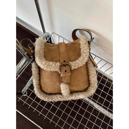 Vintage Suede Lamb Wool Crossbody Shoulder Bag